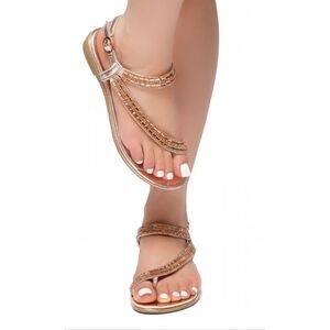 BRAND NEW HERSTYLE   TALLUTO RHINESTONES EMBELLISHMENTS  OPEN TOE FLAT SANDAL